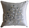 Silver Leaf - Silver Beige Art Silk Decorative Euro Sham