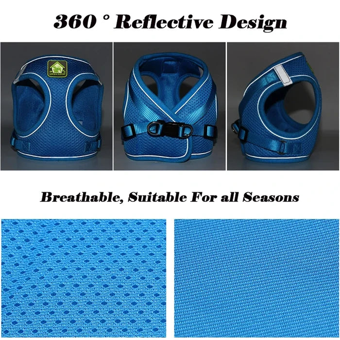 Small Dog Harness and Leash Set, No Pull Reflective Vest for French Bulldog Pug Walking, Breathable Mesh