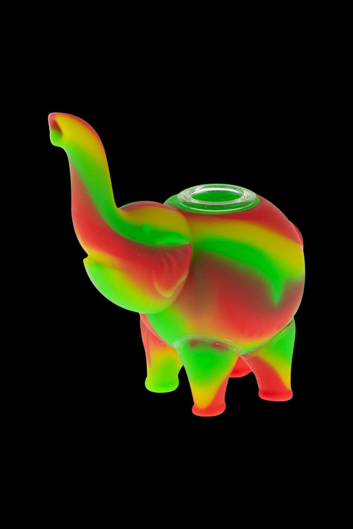 Front view of the Silicone Elephant Hand Pipe, a colorful, sculpted pipe resembling an elephant’s head.