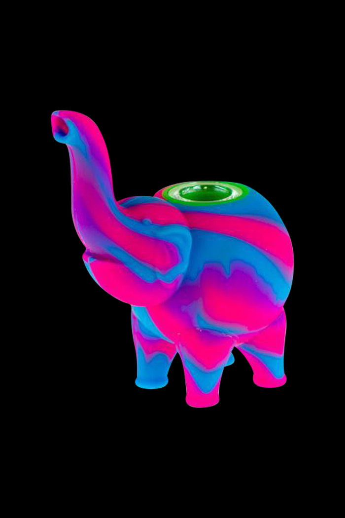 Front view of the Silicone Elephant Hand Pipe, a colorful, sculpted pipe resembling an elephant’s head.