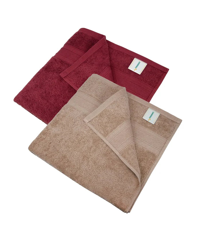Soft Comfort 2 Pc Bath Towel, Acorn & Wine Red| 509 GSM Cotton|Air Rich Technology
