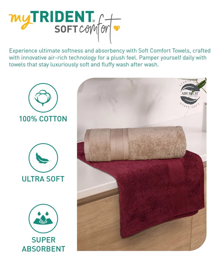 Soft Comfort 2 Pc Bath Towel, Acorn & Wine Red| 509 GSM Cotton|Air Rich Technology