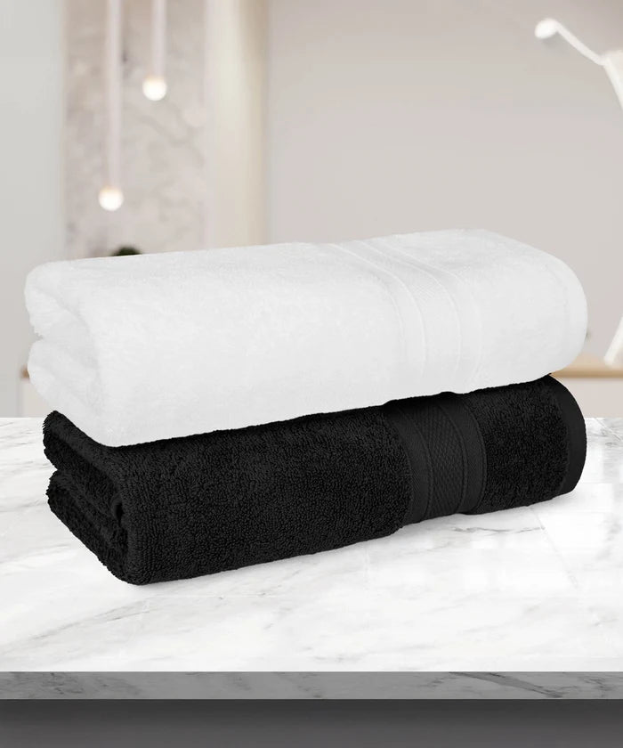 Soft Comfort 2 Pc Bath Towel, Black & White| 509 GSM Cotton|Air Rich Technology