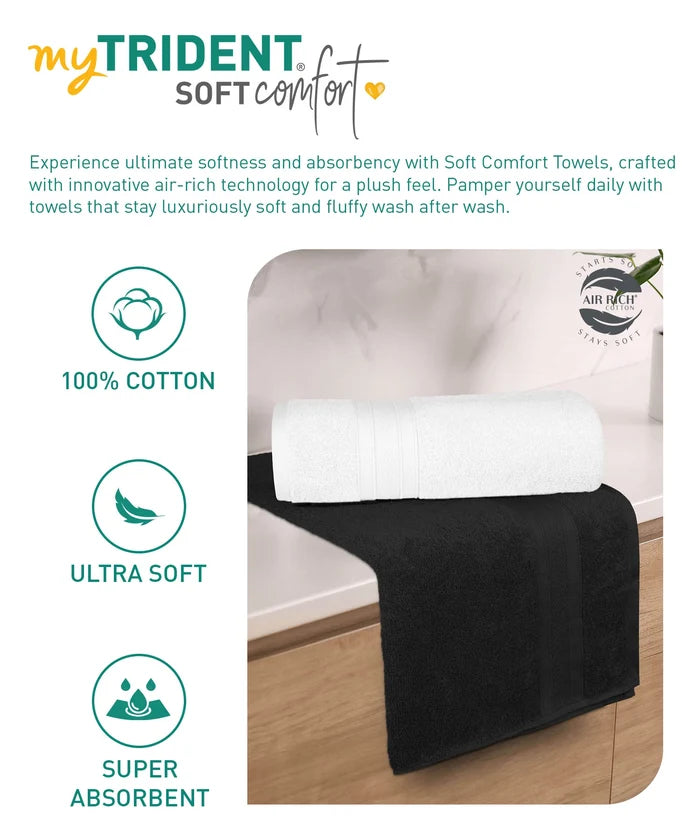 Soft Comfort 2 Pc Bath Towel, Black & White| 509 GSM Cotton|Air Rich Technology