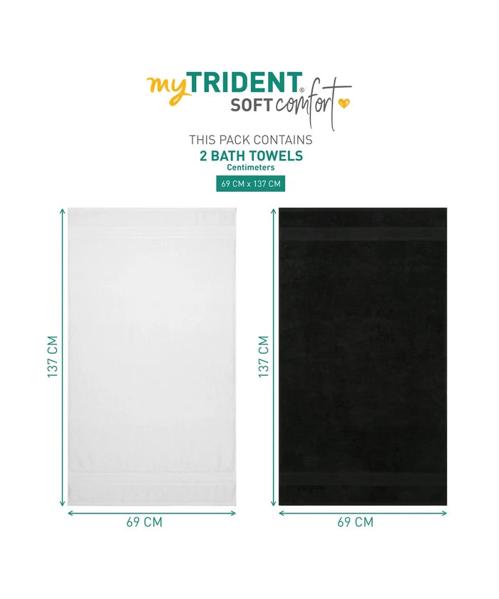 Soft Comfort 2 Pc Bath Towel, Black & White| 509 GSM Cotton|Air Rich Technology