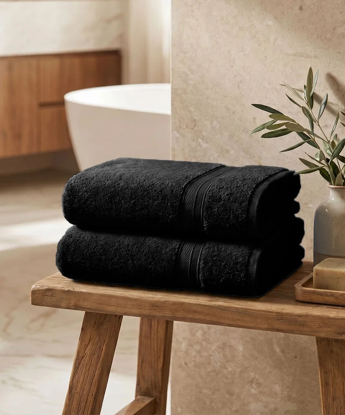 Soft Comfort 2Pc Bath Towel Set, Black|509 GSM Cotton|Air Rich Technology
