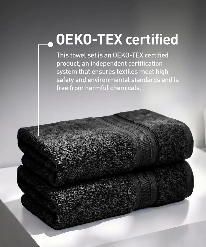Soft Comfort 2Pc Bath Towel Set, Black|509 GSM Cotton|Air Rich Technology