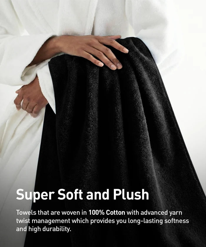 Soft Comfort 2Pc Bath Towel Set, Black|509 GSM Cotton|Air Rich Technology