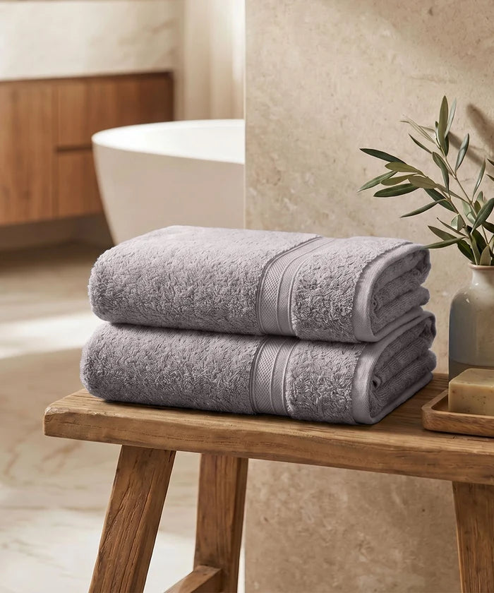 Soft Comfort 2Pc Bath Towel Set, Charcoal|509 GSM Cotton|Air Rich Technology