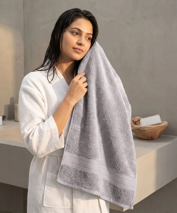 Soft Comfort 2Pc Bath Towel Set, Charcoal|509 GSM Cotton|Air Rich Technology