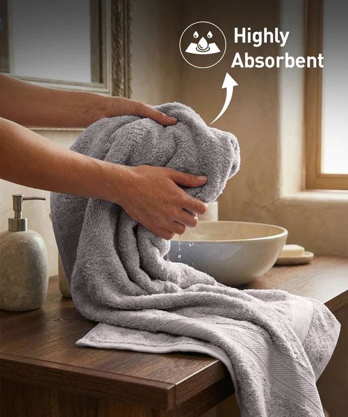 Soft Comfort 2Pc Bath Towel Set, Charcoal|509 GSM Cotton|Air Rich Technology