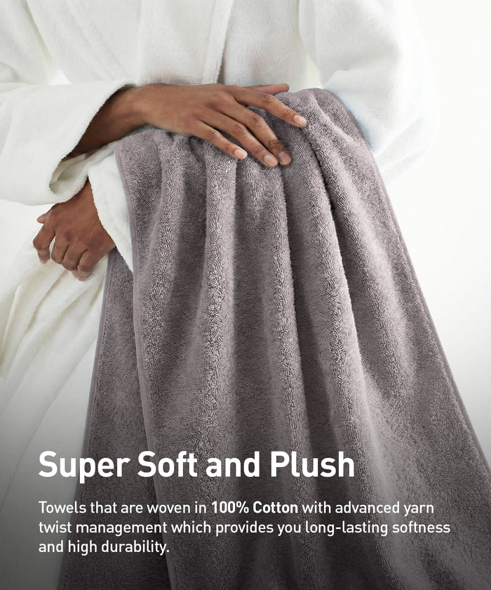 Soft Comfort 2Pc Bath Towel Set, Charcoal|509 GSM Cotton|Air Rich Technology