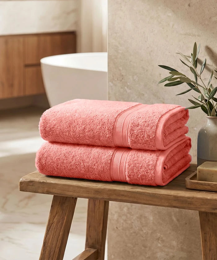 Soft Comfort 2Pc Bath Towel Set, Coral Haze|509 GSM Cotton|Air Rich Technology