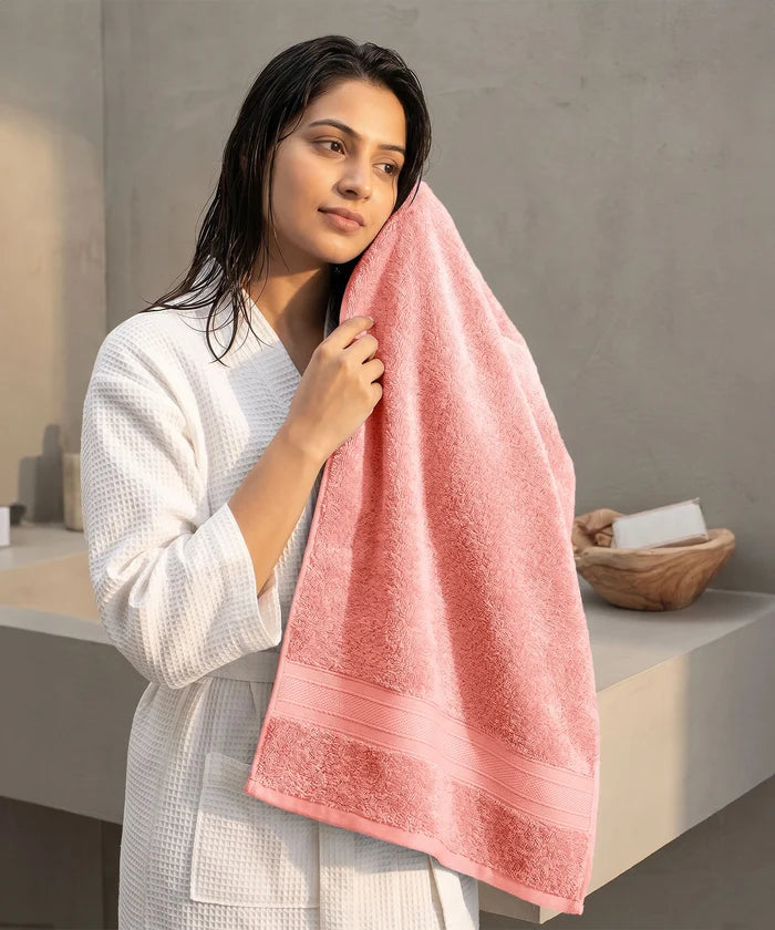 Soft Comfort 2Pc Bath Towel Set, Coral Haze|509 GSM Cotton|Air Rich Technology