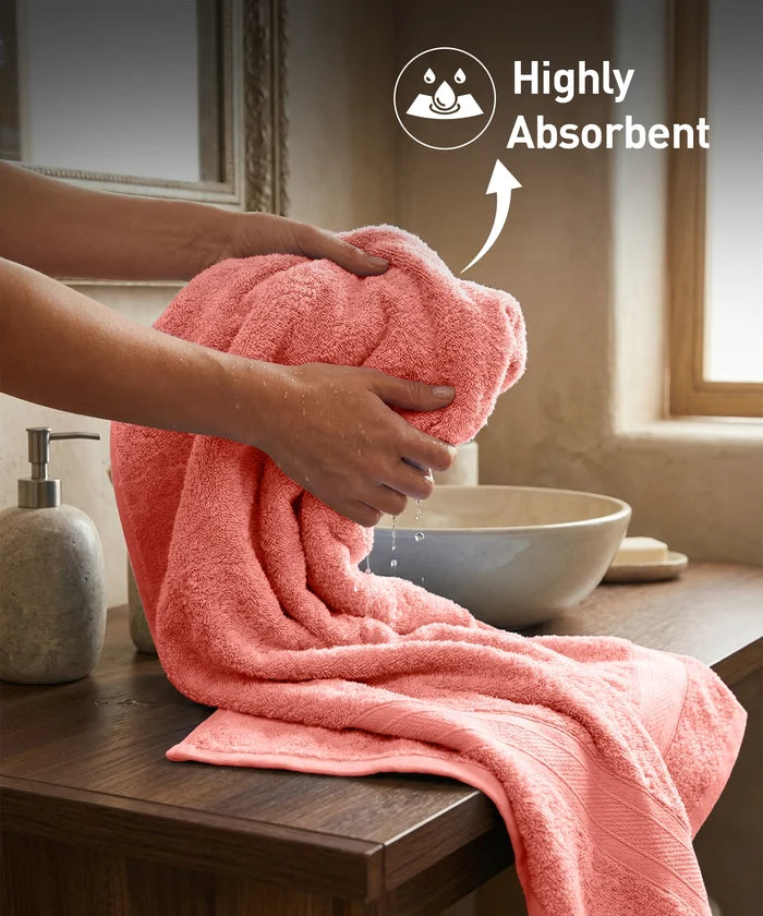 Soft Comfort 2Pc Bath Towel Set, Coral Haze|509 GSM Cotton|Air Rich Technology