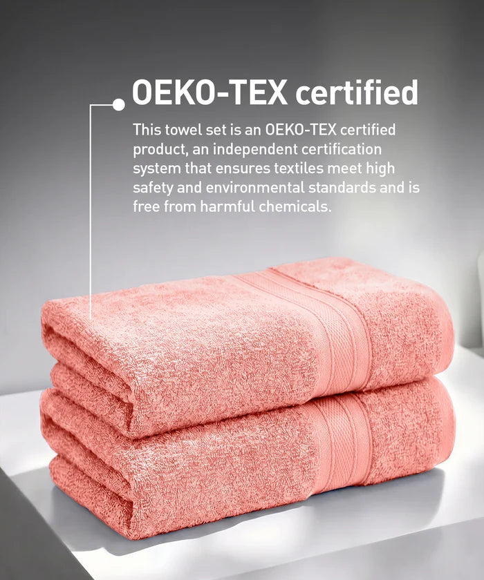 Soft Comfort 2Pc Bath Towel Set, Coral Haze|509 GSM Cotton|Air Rich Technology