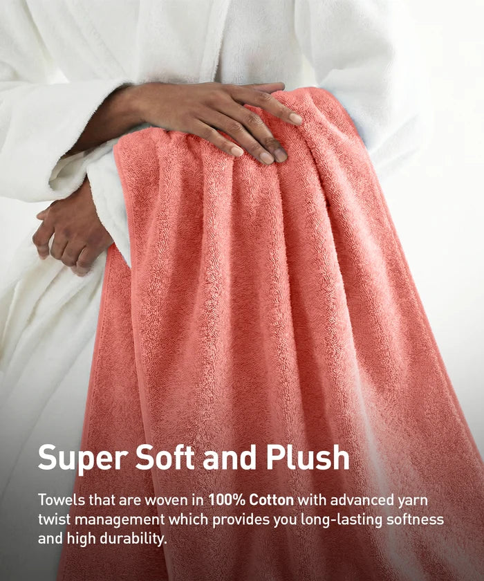 Soft Comfort 2Pc Bath Towel Set, Coral Haze|509 GSM Cotton|Air Rich Technology