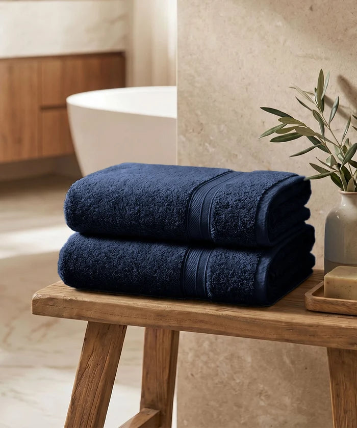 Soft Comfort 2Pc Bath Towel Set, Navy Blue|509 GSM Cotton|Air Rich Technology