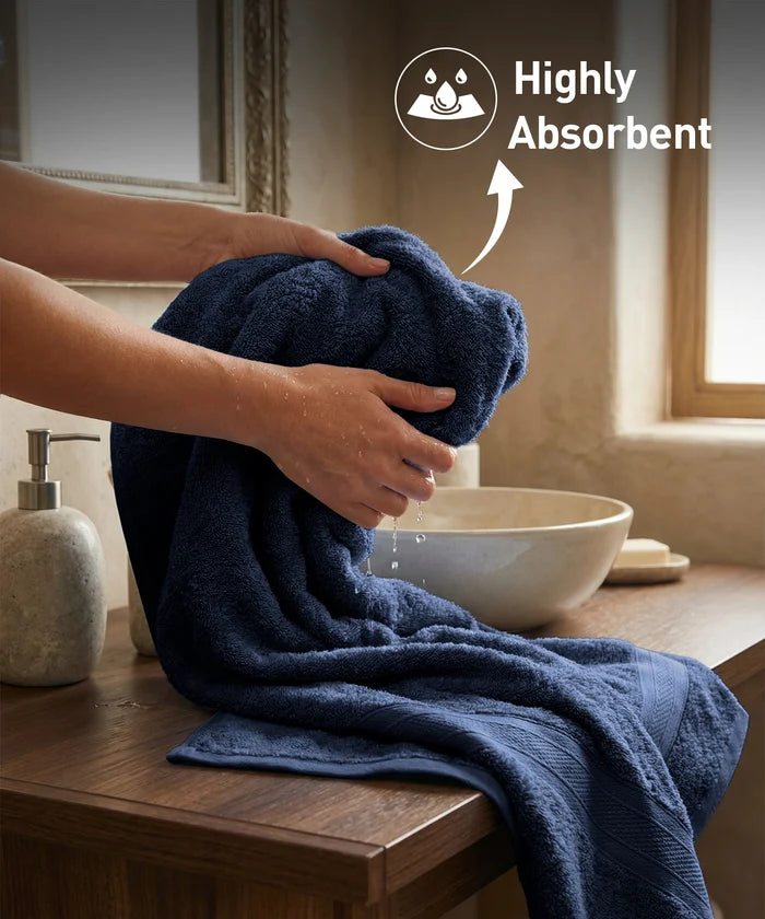 Soft Comfort 2Pc Bath Towel Set, Navy Blue|509 GSM Cotton|Air Rich Technology