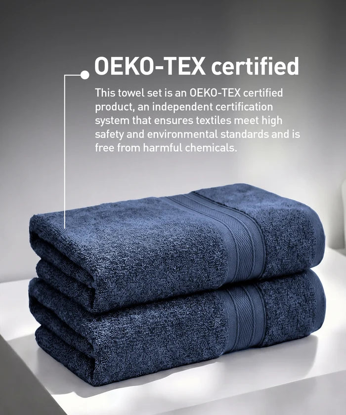 Soft Comfort 2Pc Bath Towel Set, Navy Blue|509 GSM Cotton|Air Rich Technology