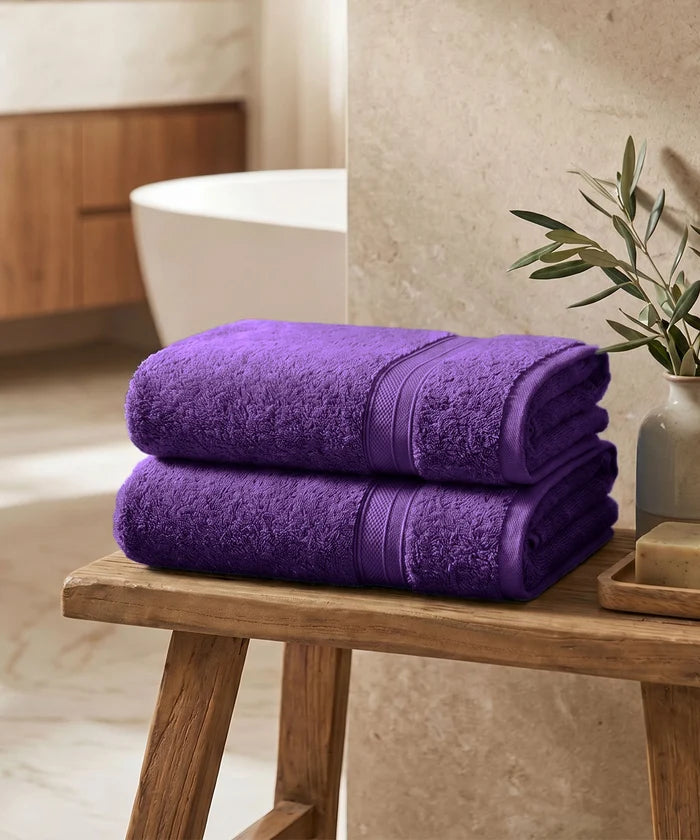Soft Comfort 2Pc Bath Towel Set, Plum|509 GSM Cotton|Air Rich Technology