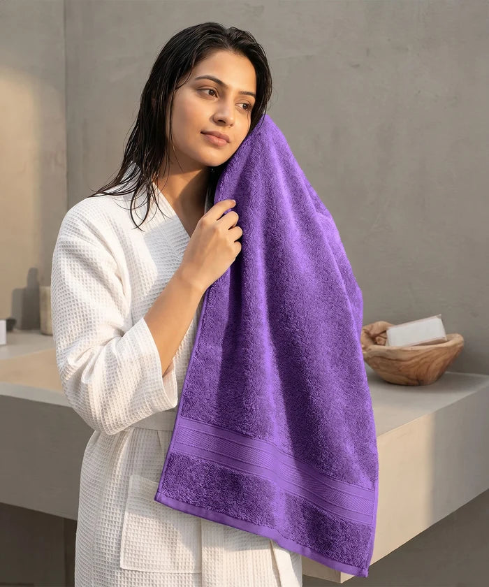 Soft Comfort 2Pc Bath Towel Set, Plum|509 GSM Cotton|Air Rich Technology