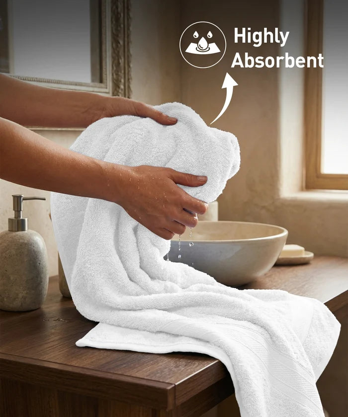Soft Comfort 2Pc Bath Towel Set, White|509 GSM Cotton|Air Rich Technology