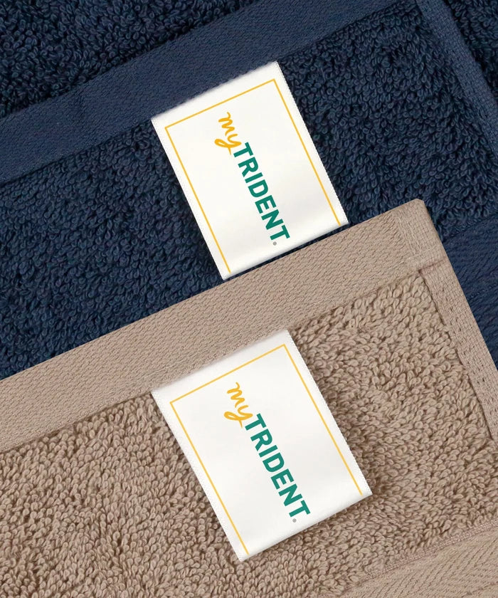 Soft Comfort 4 Pc Hand Towel, Acorn & Navy| 509 GSM Cotton|Air Rich Technology