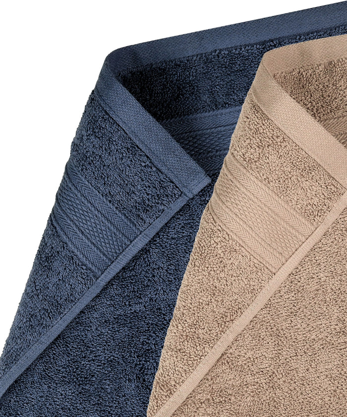 Soft Comfort 4 Pc Hand Towel, Acorn & Navy| 509 GSM Cotton|Air Rich Technology