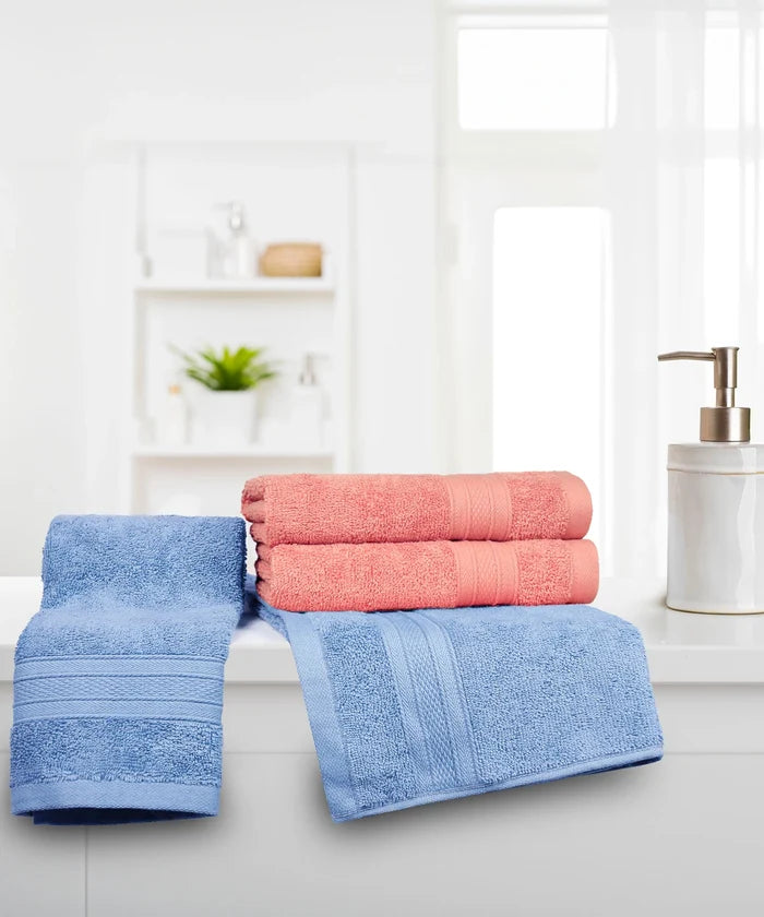 Soft Comfort 4 Pc Hand Towel, Allure & Coral Haze| 509 GSM Cotton|Air Rich Technology