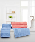 Soft Comfort 4 Pc Hand Towel, Allure & Coral Haze| 509 GSM Cotton|Air Rich Technology