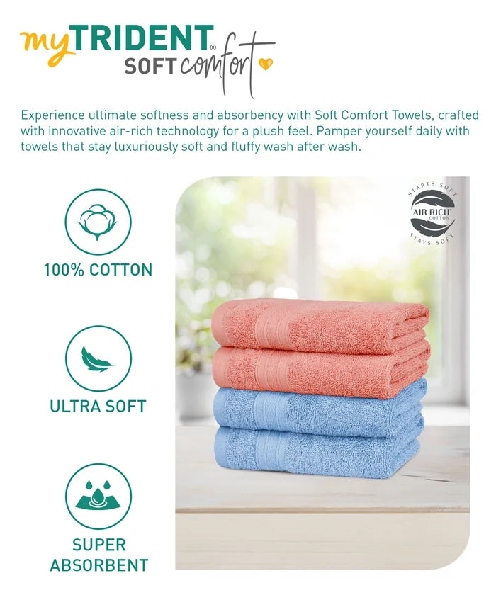 Soft Comfort 4 Pc Hand Towel, Allure & Coral Haze| 509 GSM Cotton|Air Rich Technology