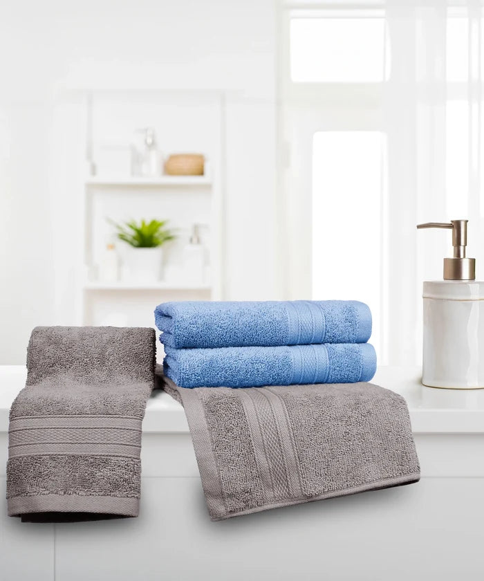 Soft Comfort 4 Pc Hand Towel, Charcoal & Allure| 509 GSM Cotton|Air Rich Technology