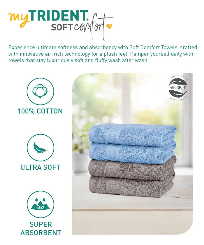 Soft Comfort 4 Pc Hand Towel, Charcoal & Allure| 509 GSM Cotton|Air Rich Technology