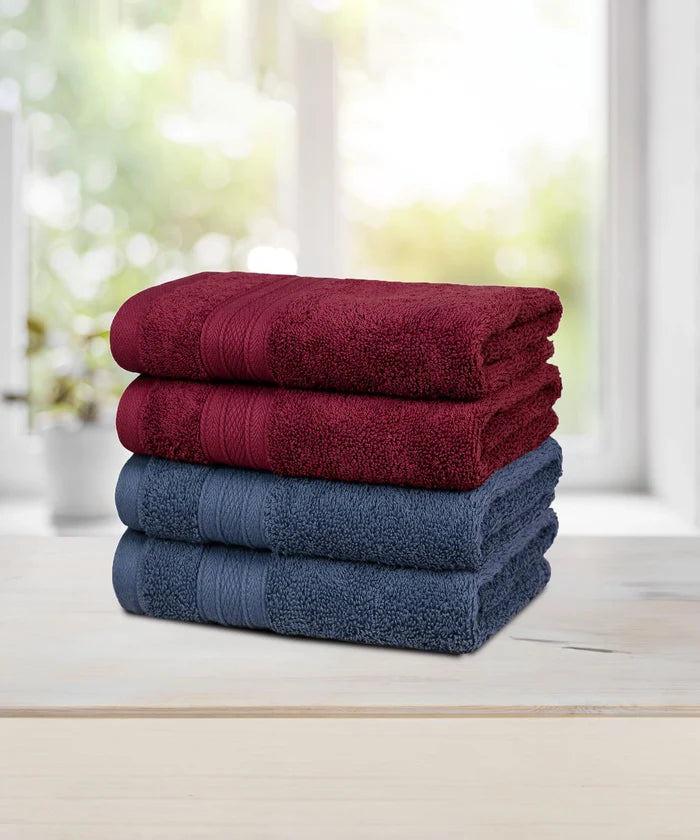 Soft Comfort 4 Pc Hand Towel, Wine Red & Navy| 509 GSM Cotton|Air Rich Technology