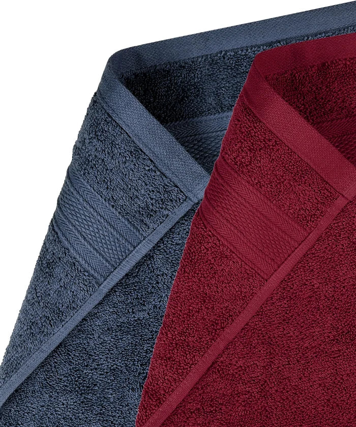 Soft Comfort 4 Pc Hand Towel, Wine Red & Navy| 509 GSM Cotton|Air Rich Technology