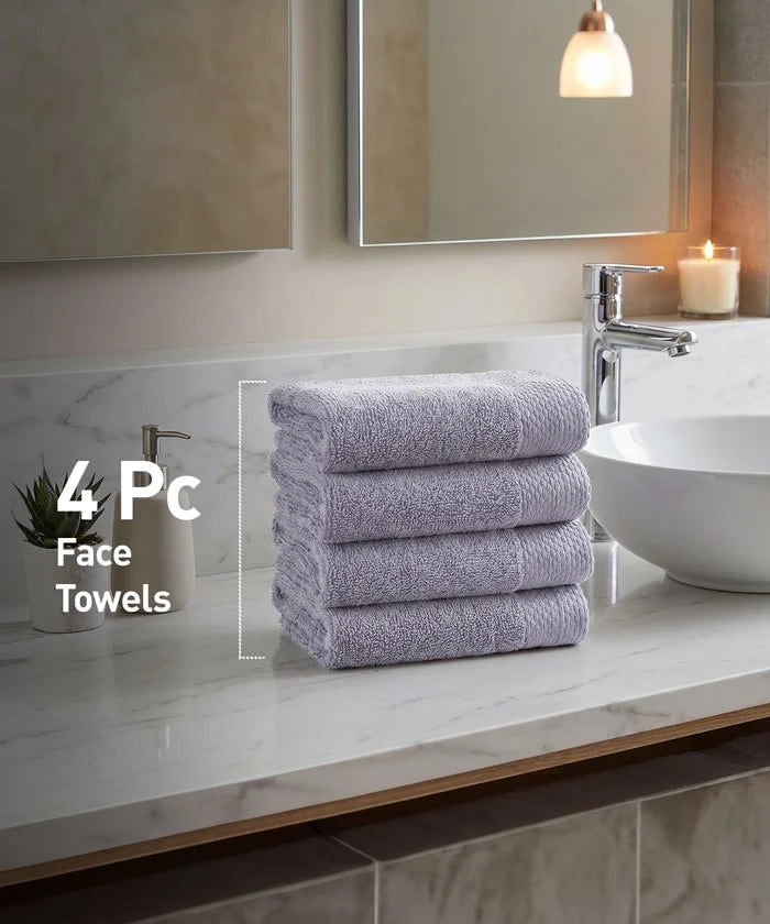 Soft Comfort 4Pc Face Towel Set, Charcoal|600 GSM Cotton|Superior Softness
