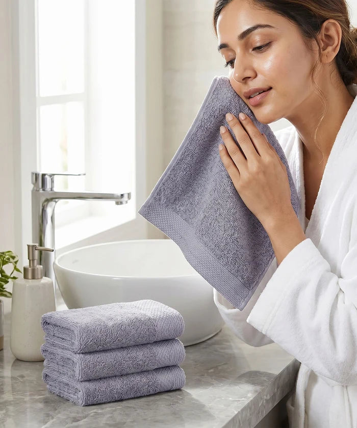 Soft Comfort 4Pc Face Towel Set, Charcoal|600 GSM Cotton|Superior Softness