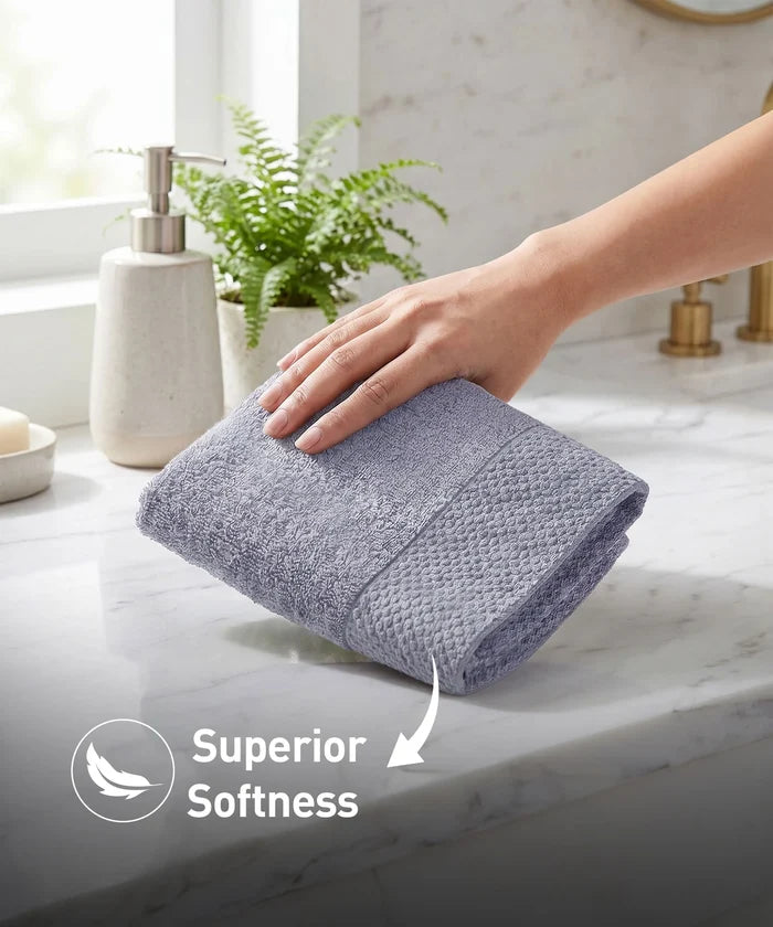 Soft Comfort 4Pc Face Towel Set, Charcoal|600 GSM Cotton|Superior Softness