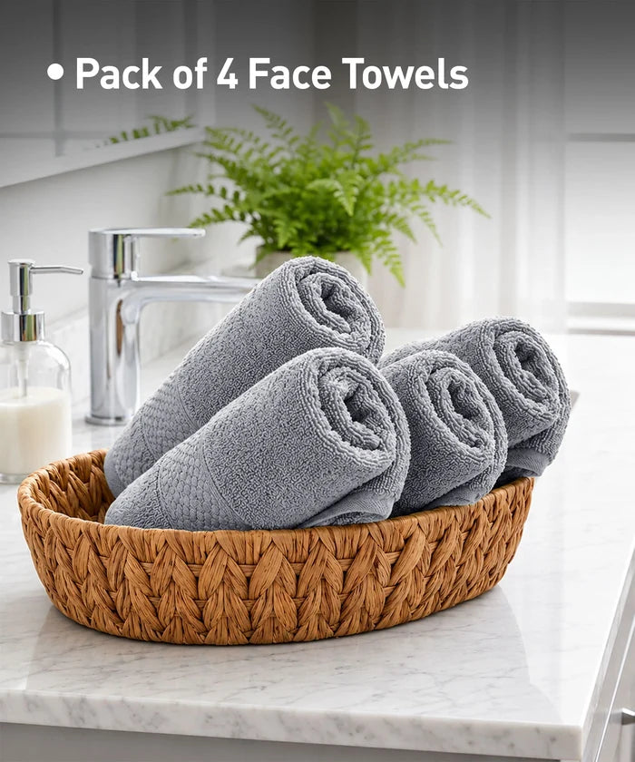 Soft Comfort 4Pc Face Towel Set, Charcoal|600 GSM Cotton|Superior Softness