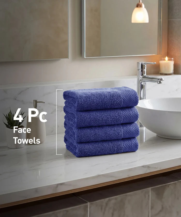 Soft Comfort 4Pc Face Towel Set, New Navy|600 GSM Cotton|Superior Softness