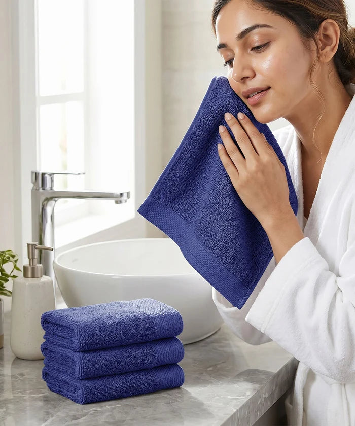 Soft Comfort 4Pc Face Towel Set, New Navy|600 GSM Cotton|Superior Softness