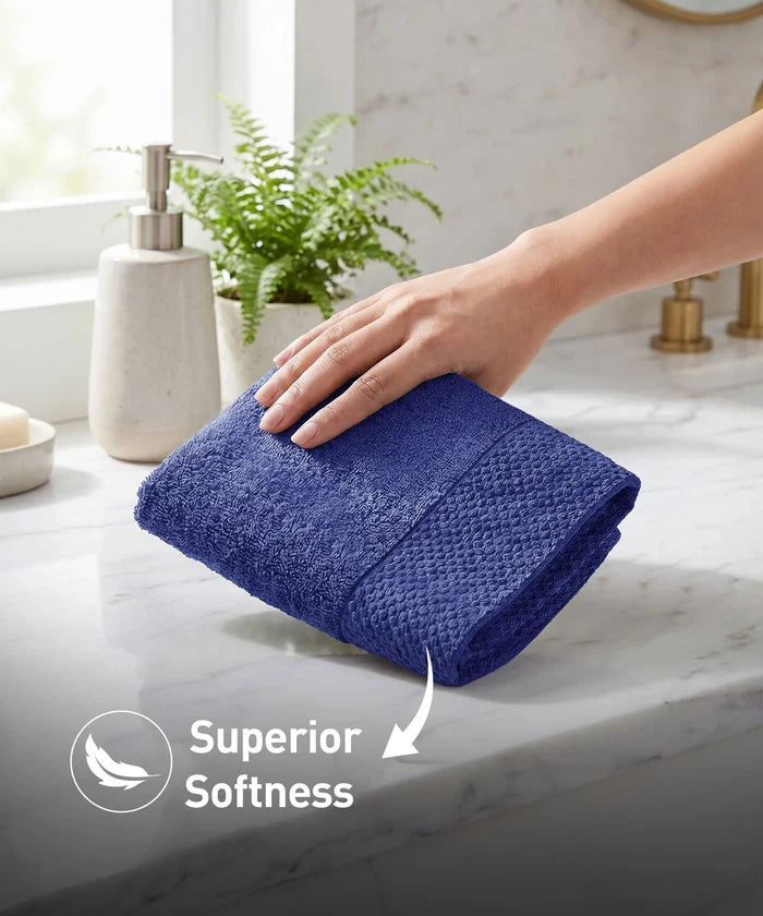 Soft Comfort 4Pc Face Towel Set, New Navy|600 GSM Cotton|Superior Softness