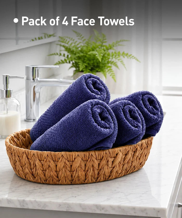 Soft Comfort 4Pc Face Towel Set, New Navy|600 GSM Cotton|Superior Softness