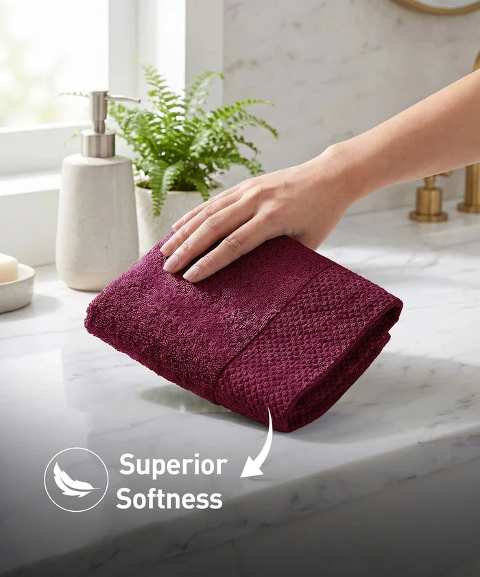 Soft Comfort 4Pc Face Towel Set, Wine Red |600 GSM Cotton|Superior Softness