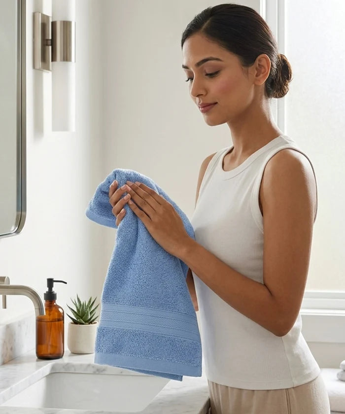Soft Comfort 4Pc Hand Towel Set, Allure Blue|509 GSM Cotton|Air Rich Technology