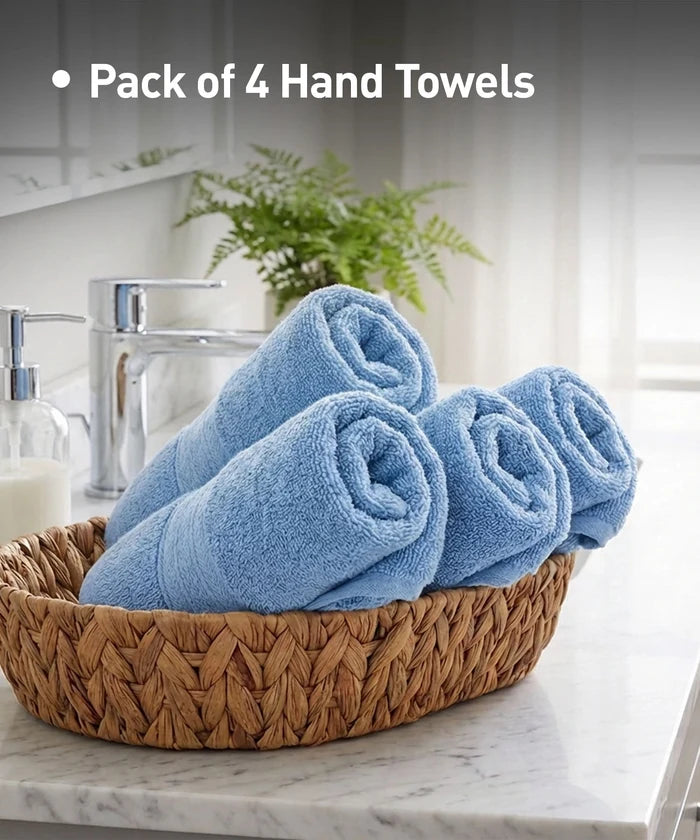 Soft Comfort 4Pc Hand Towel Set, Allure Blue|509 GSM Cotton|Air Rich Technology