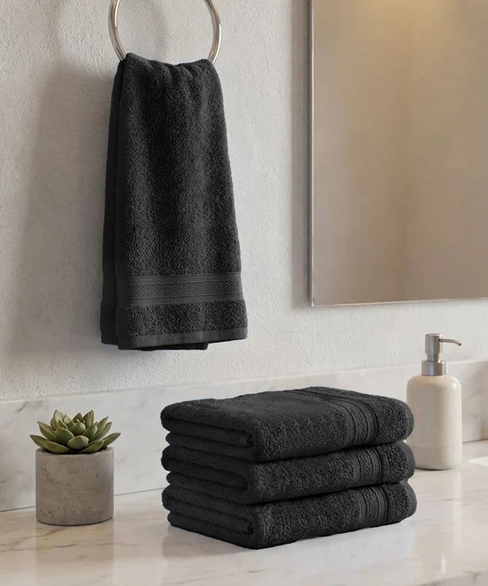 Soft Comfort 4Pc Hand Towel Set, Black|509 GSM Cotton|Air Rich Technology