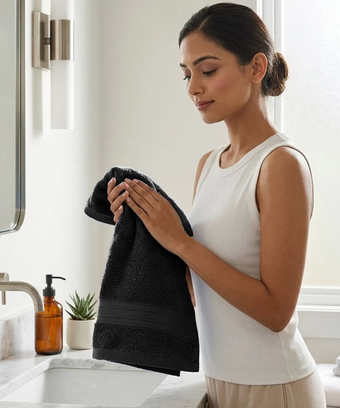 Soft Comfort 4Pc Hand Towel Set, Black|509 GSM Cotton|Air Rich Technology