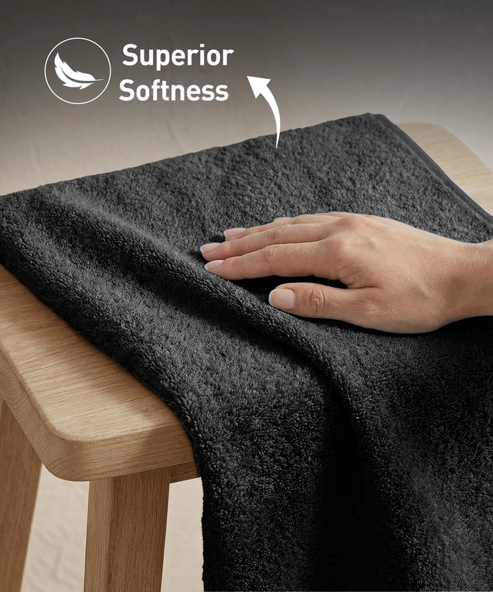 Soft Comfort 4Pc Hand Towel Set, Black|509 GSM Cotton|Air Rich Technology